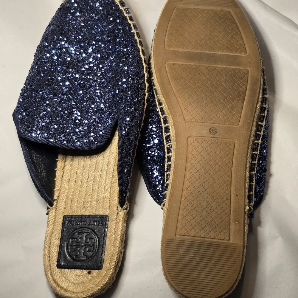 Tory Burch Navy Glitter Espadrille Flats – Size 8.5